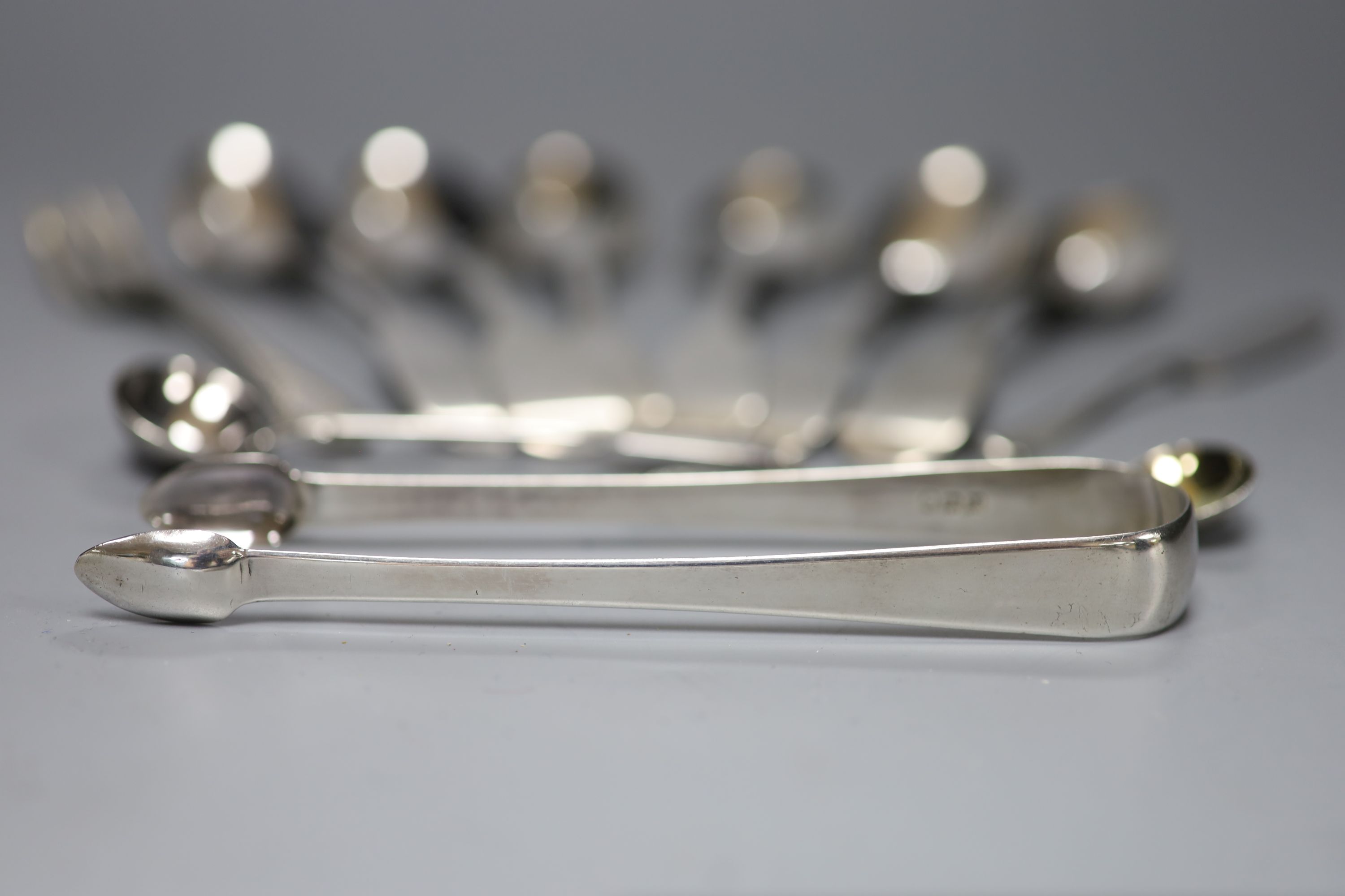 A set of six William IV Scottish silver dessert spoons, Andrew Davidson, Edinburgh, 1836 and a small group of minor silver flatware
